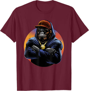 Hip Hop Orangutan street life Monkey Graphic T-Shirt - T-Shirt | Maroon