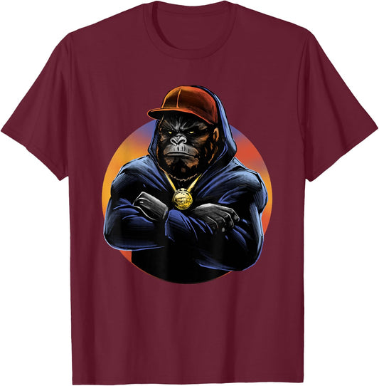 Hip Hop Orangutan street life Monkey Graphic T-Shirt - T-Shirt | Maroon