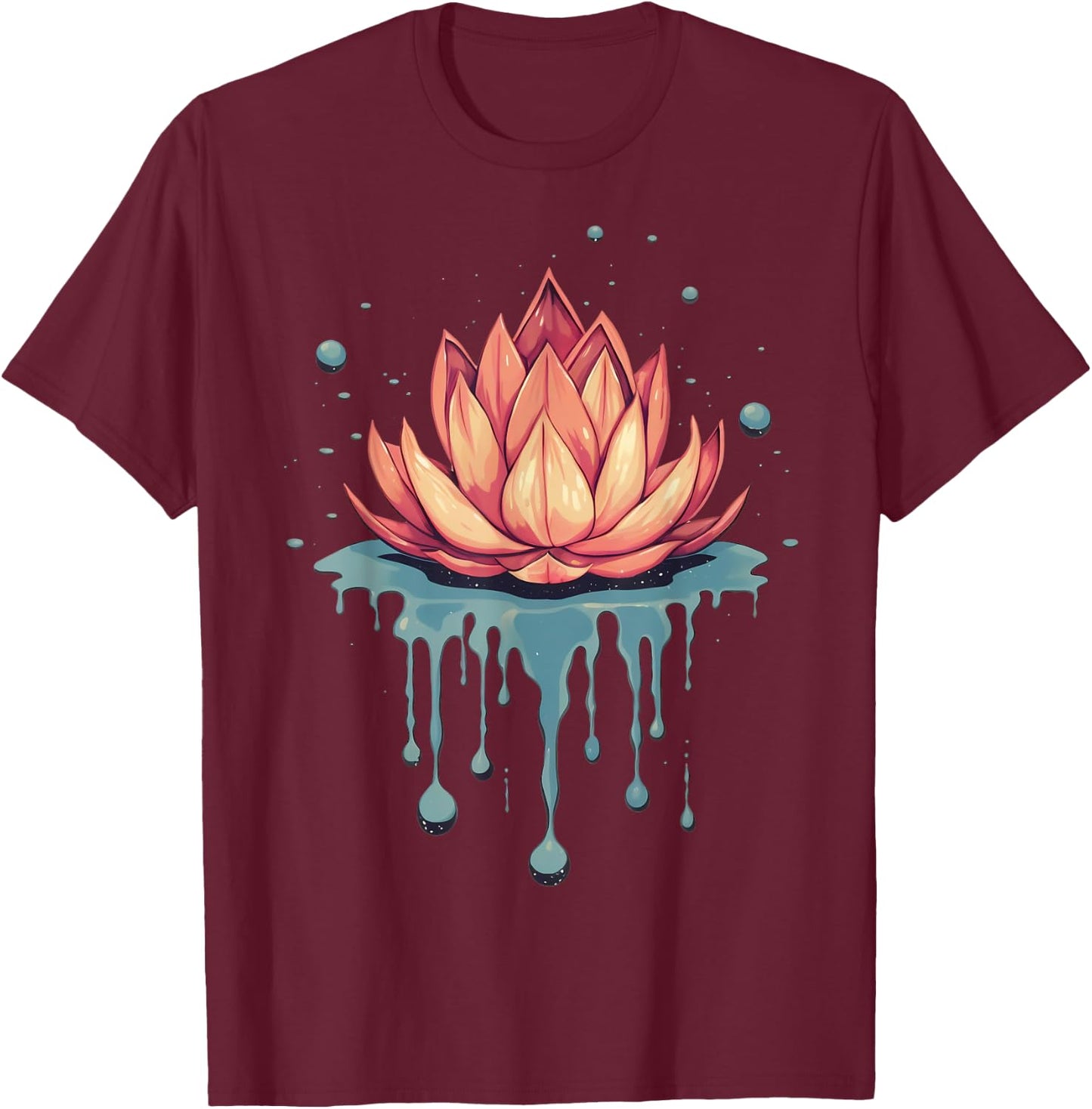 Dripping Lotus Flower on Melting Lotus Flower T-Shirt - T-Shirt | Maroon