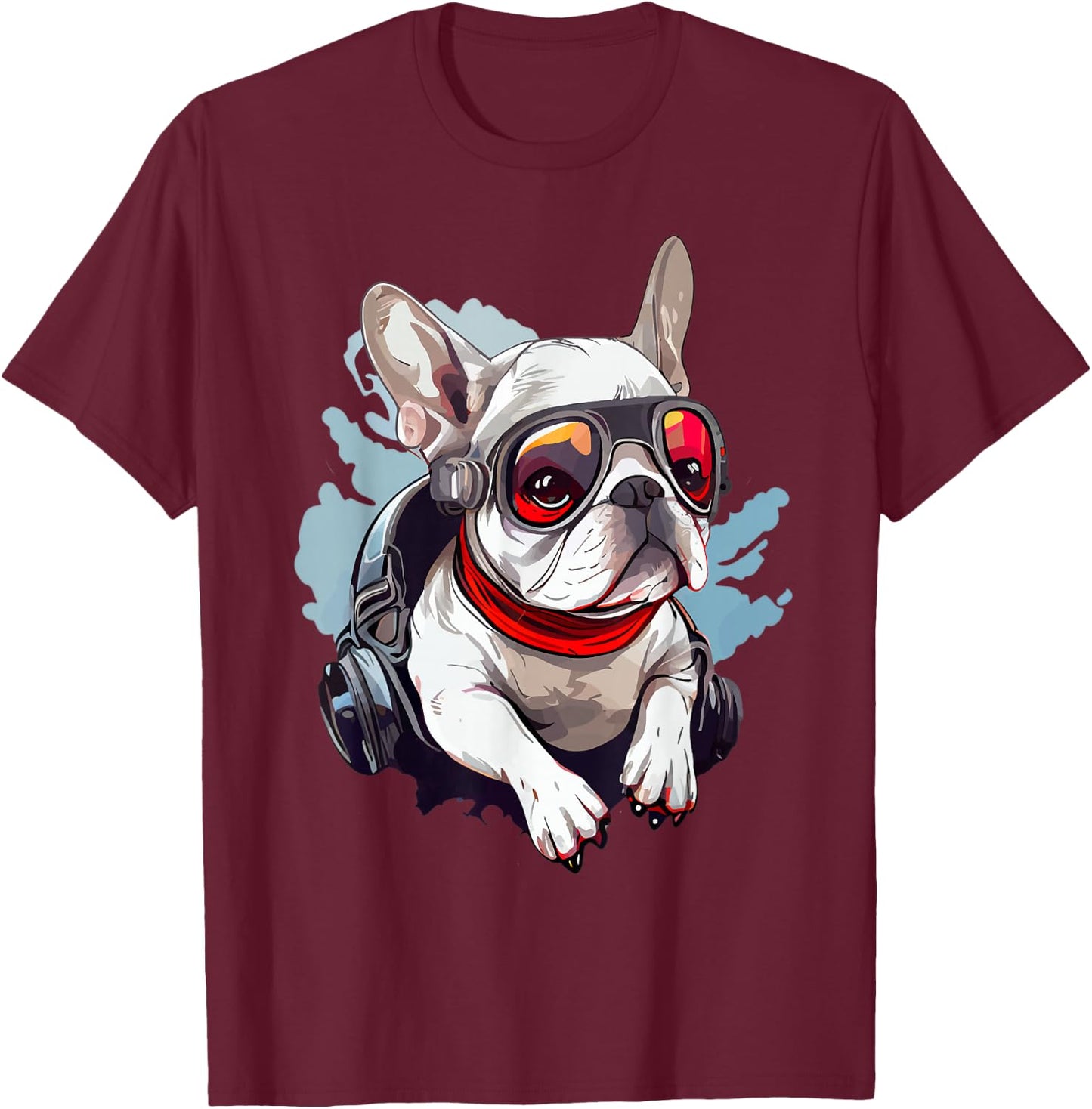 White Frenchie as a Pilot White French Bulldog Pilot T-Shirt - T-Shirt | Maroon