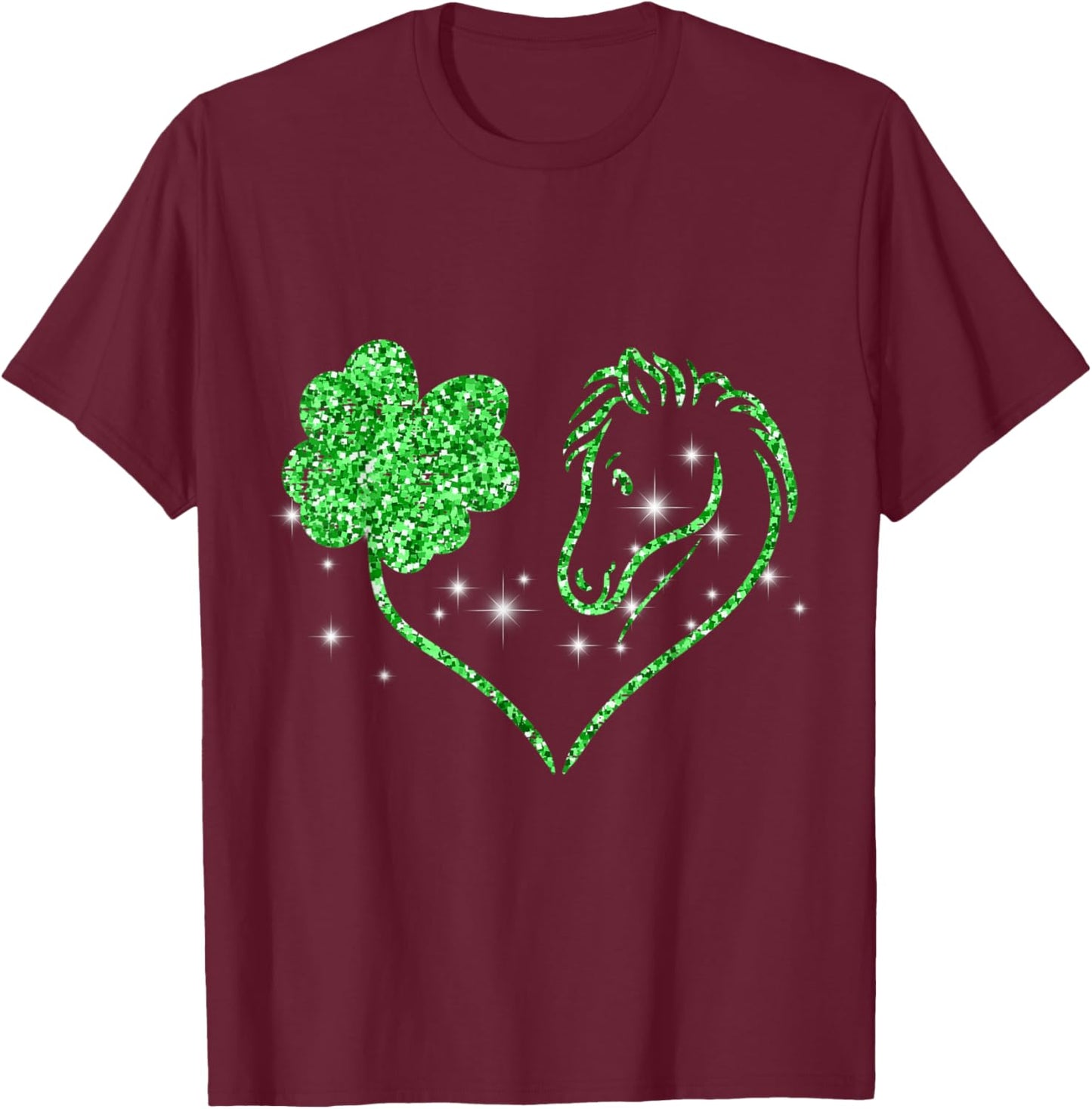 Shamrock Heart Horse Clover St Patricks Day Women Girls T-Shirt - T-Shirt | Maroon