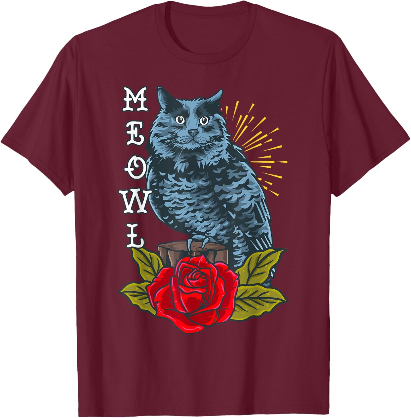 Meowl Cat and Owl Aesthetic Hybrid Animal Women Girls Kids T-Shirt - T-Shirt | Maroon