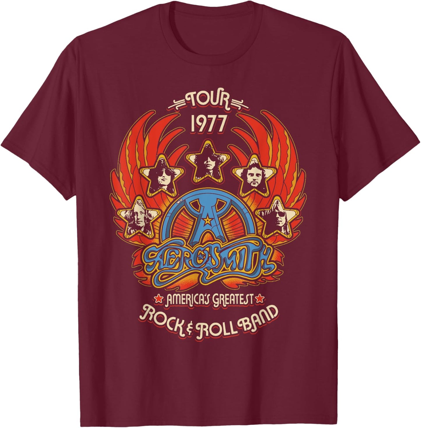 Aerosmith - Rock n Roll Band T-Shirt - T-Shirt | Maroon