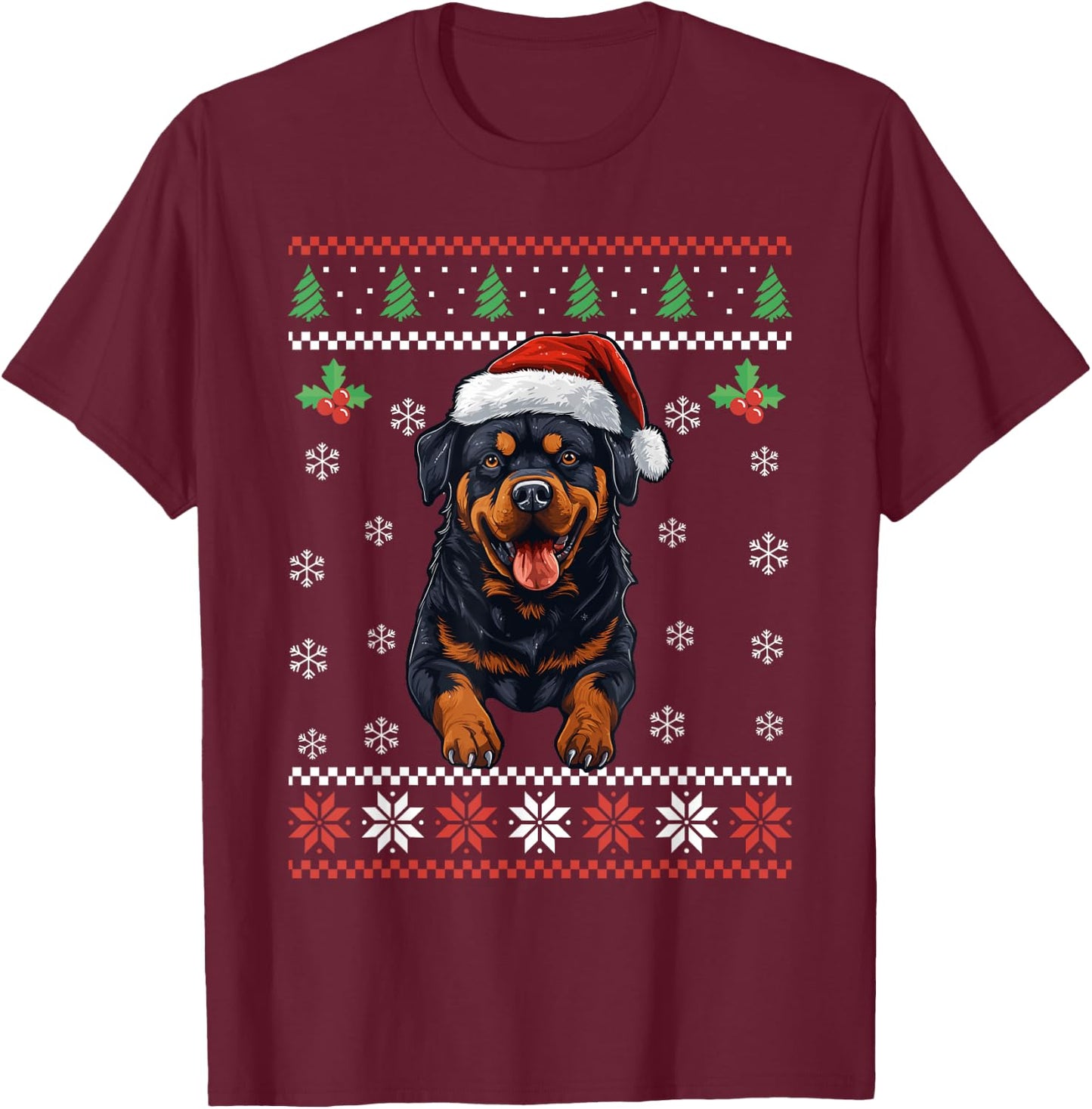 Rottweiler Dog Ugly Christmas Sweater Xmas For Adults Kids T-Shirt - T-Shirt | Maroon
