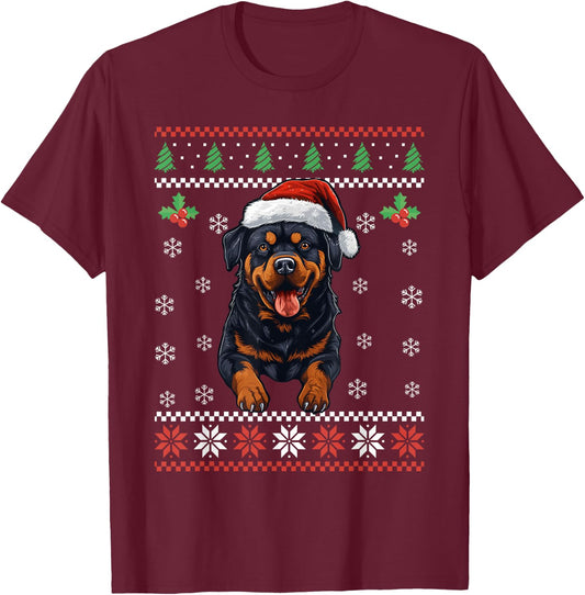 Rottweiler Dog Ugly Christmas Sweater Xmas For Adults Kids T-Shirt - T-Shirt | Maroon