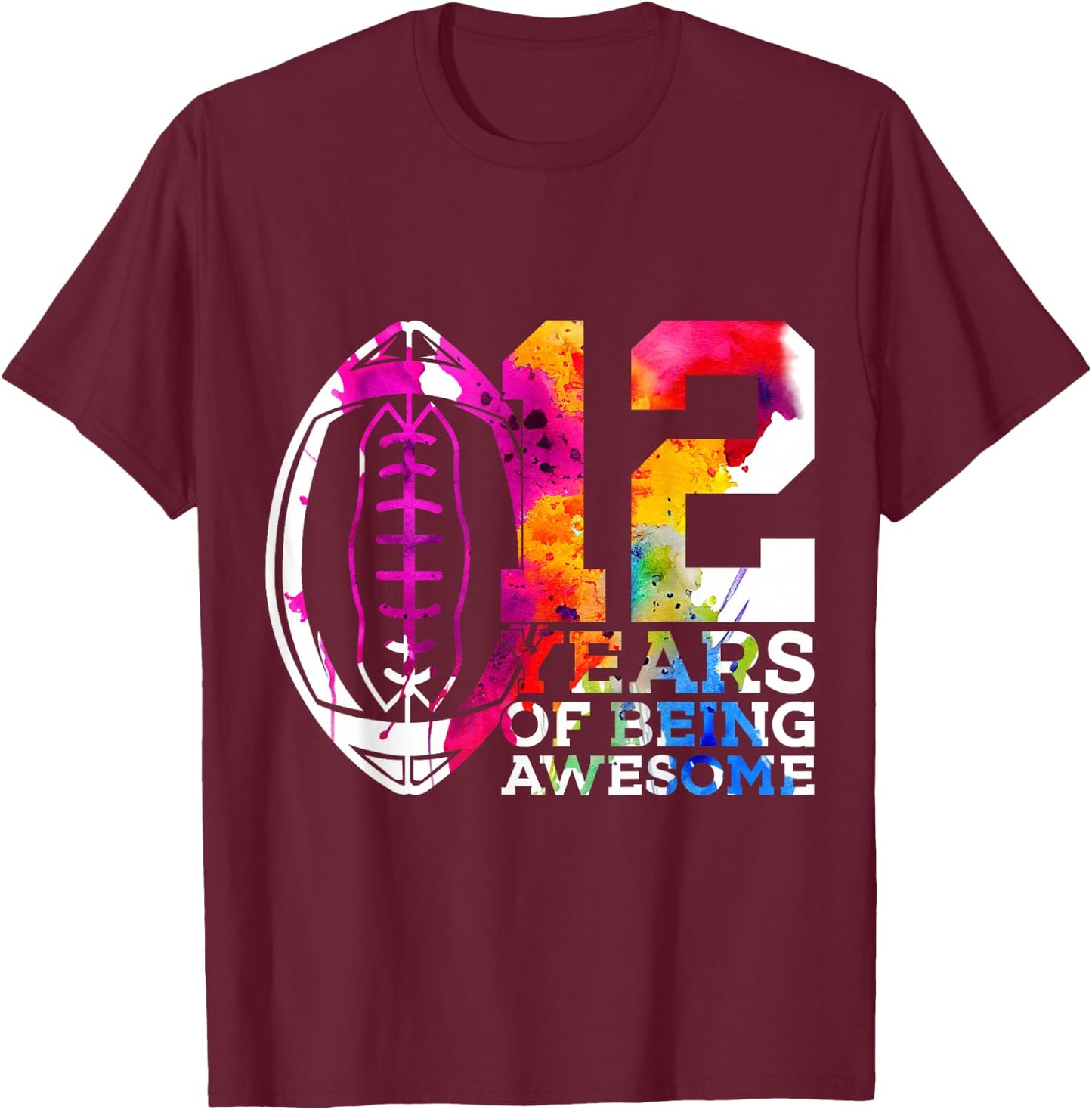12 Years of Being Awesome Football 12th Birthday T-Shirt - T-Shirt | Maroon