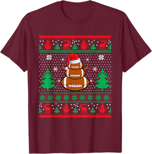 Football Santa Hat Ugly Christmas Sweaters Funny Christmas T-Shirt - T-Shirt | Maroon