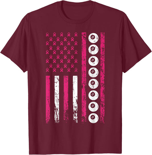 American Sports Flag Breast Cancer Awareness Billiards T-Shirt - T-Shirt | Maroon