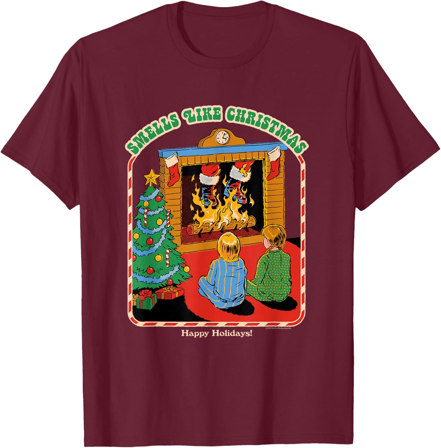 Steven Rhodes Smells Like Christmas Santa Retro Dark Humor T-Shirt - T-Shirt | Maroon