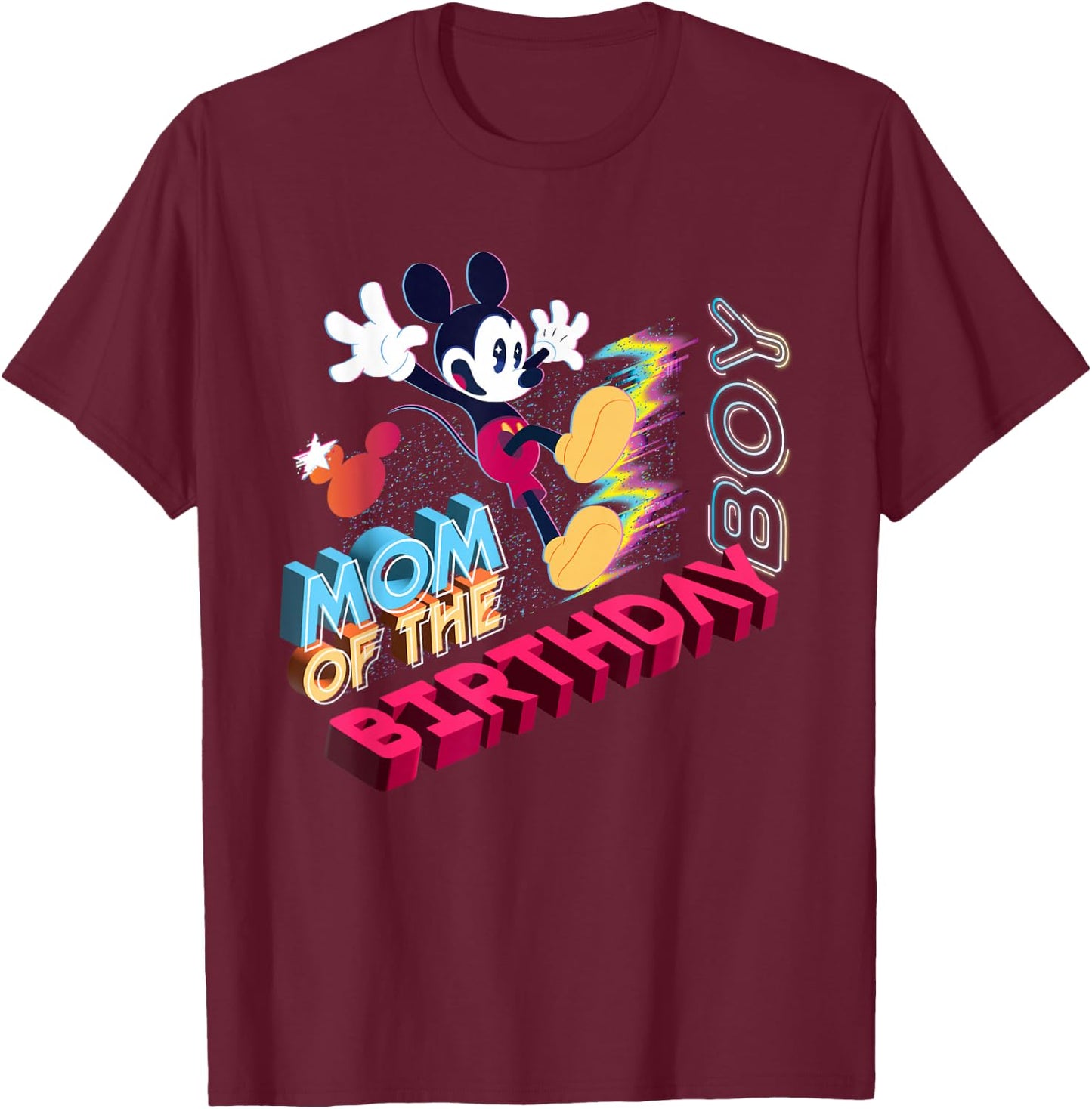 Disney Mickey Mouse Family Star Mom of The Birthday Boy T-Shirt - T-Shirt | Maroon