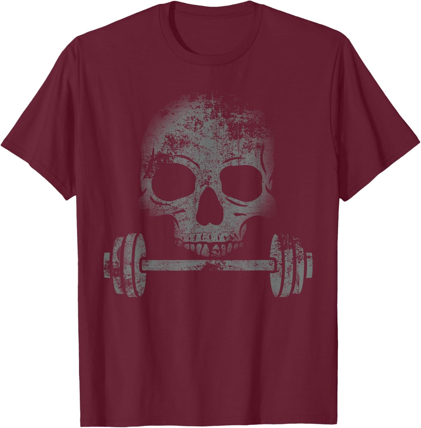 Weightlifting weights and skull fitness gym bodybuilder T-Shirt - T-Shirt | Maroon