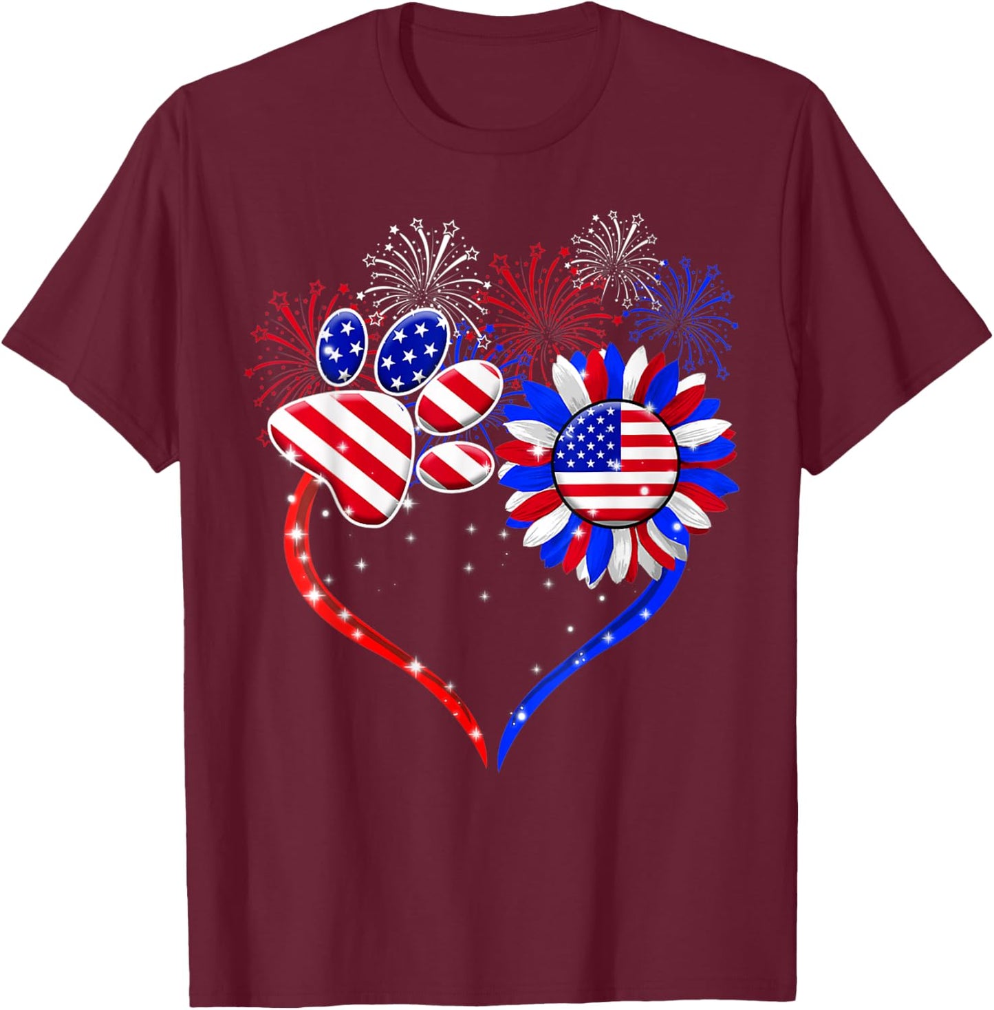 American Flag Patriotic Dog & Cat Paw Print - 4th Of July Women Kids Men T-Shirt - T-Shirt | Maroon