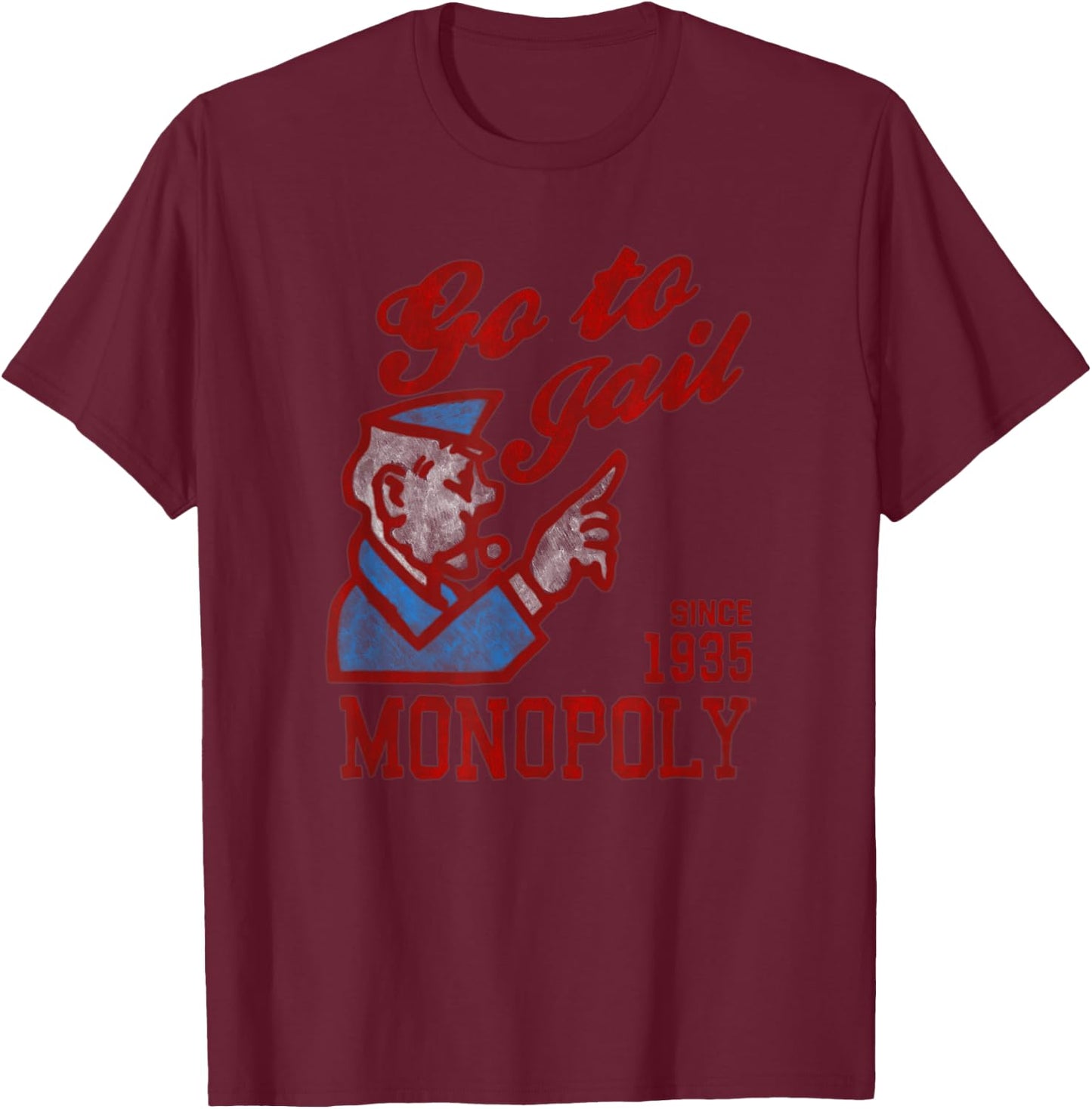Monopoly Since 1935 Go To Jail Distressed Icon Poster T-Shirt - T-Shirt | Maroon