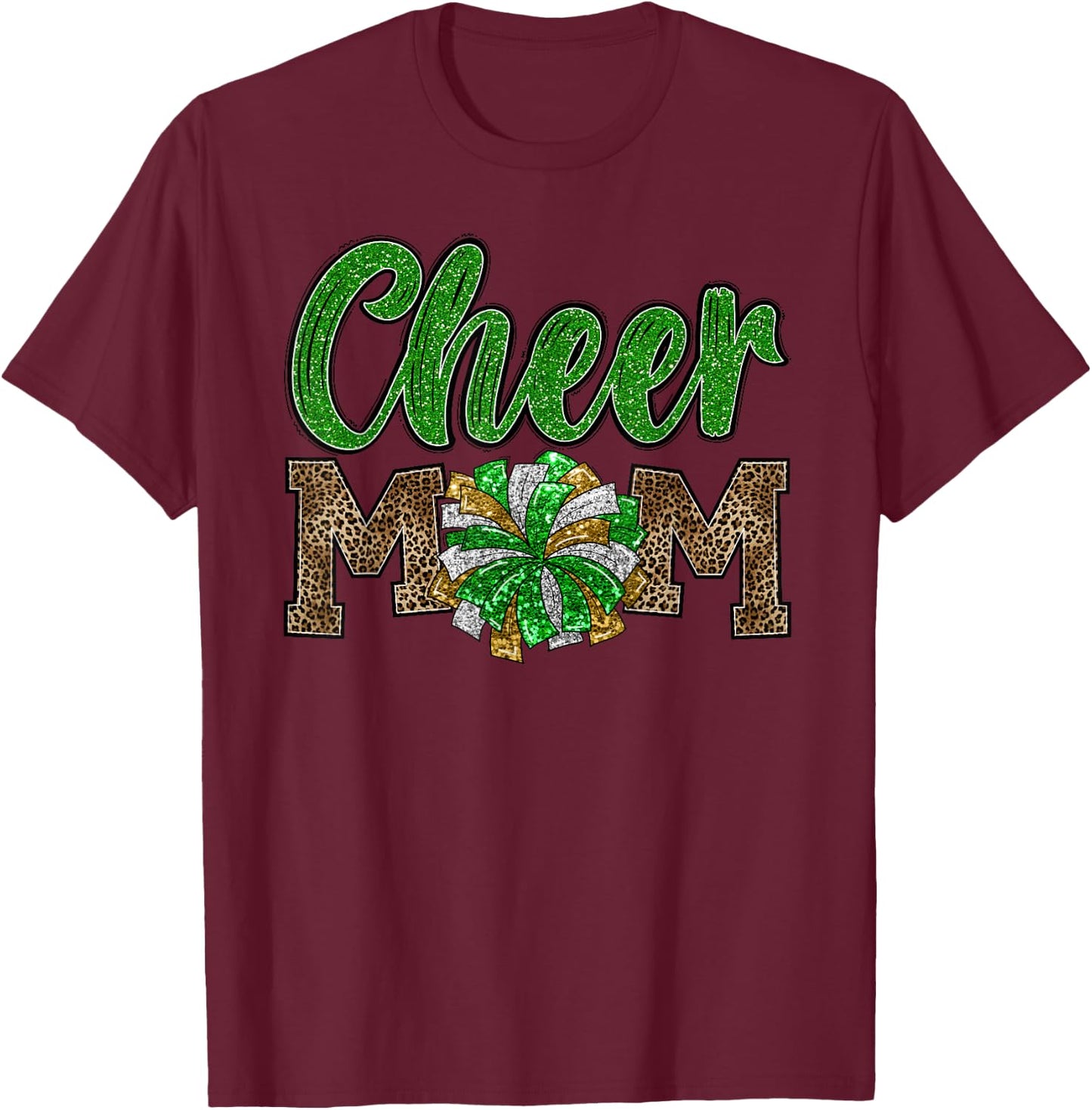 Cheer Mom Leopard Proud Cheerleader Mother Cute Team Mom T-Shirt - T-Shirt | Maroon