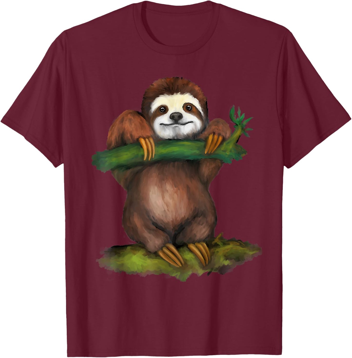 Sloth Art Funny Arboreal Animal Lovers Outfit Men Women Kids T-Shirt - T-Shirt | Maroon
