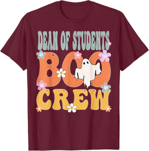 Dean Of Students Boo Crew Ghost Groovy Halloween T-Shirt - T-Shirt | Maroon