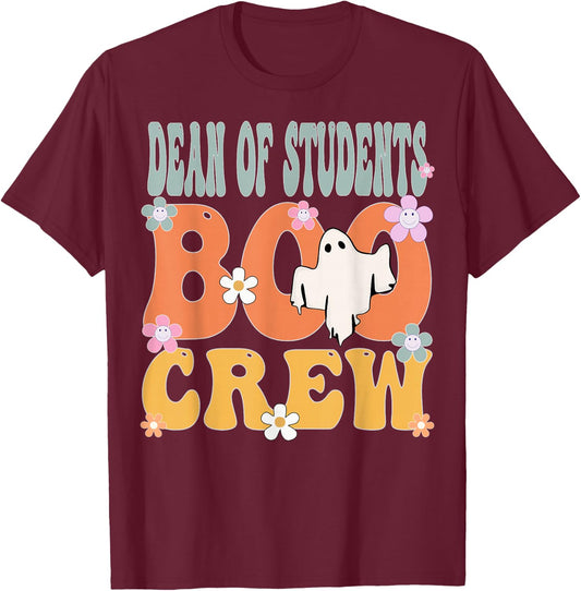 Dean Of Students Boo Crew Ghost Groovy Halloween T-Shirt - T-Shirt | Maroon
