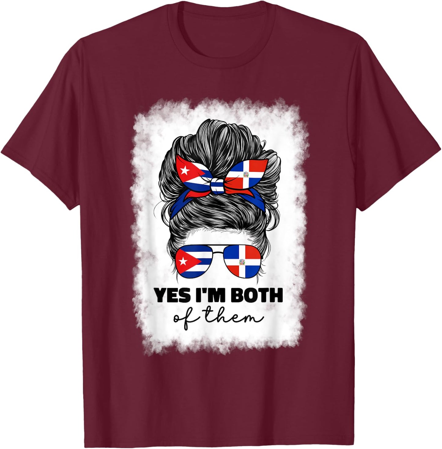 Half Dominican Republic And Cuban Cuba Flag Girl Women Mix T-Shirt - T-Shirt | Maroon
