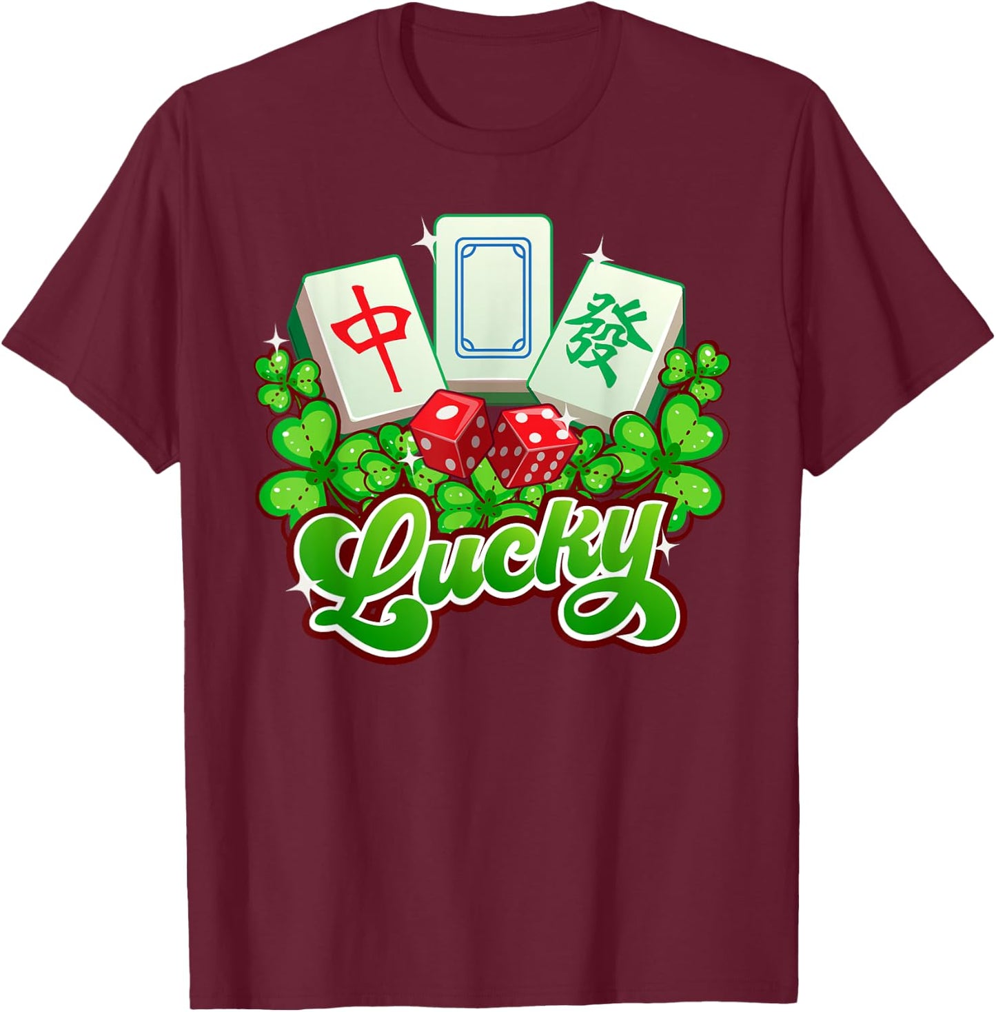 Lucky Mahjong Good Luck Mah Jongg T-Shirt - T-Shirt | Maroon