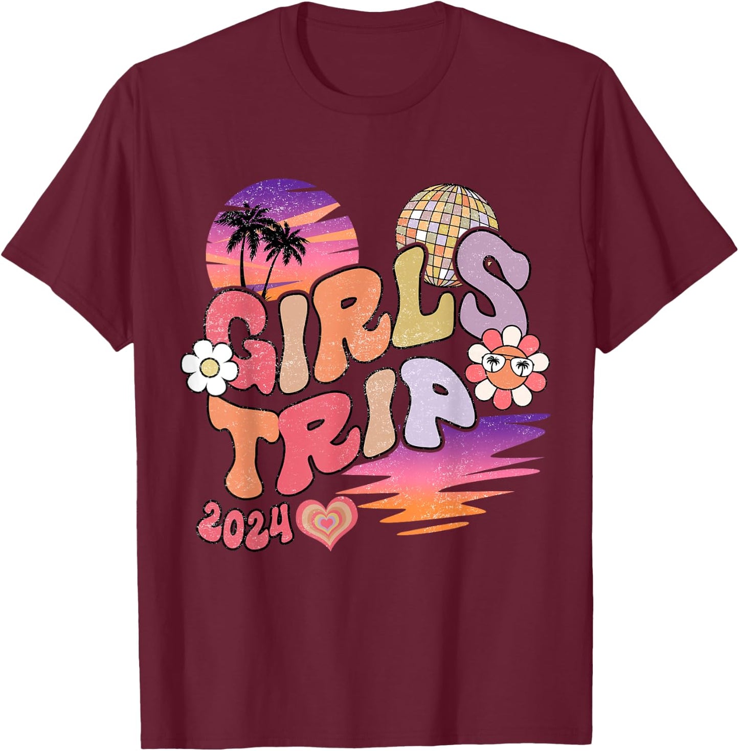 Girls Trip 2024 Retro Summer Vacation Besties T-Shirt - T-Shirt | Maroon