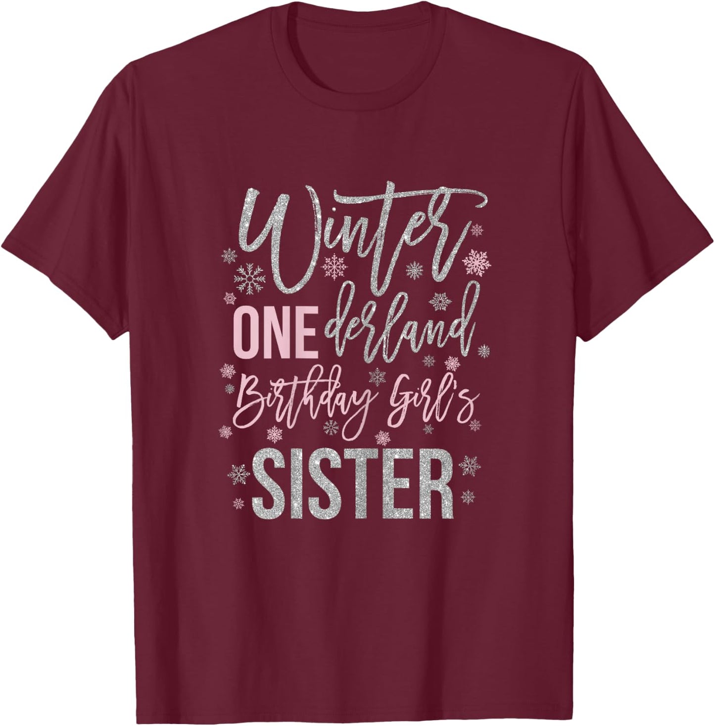 Sister Pink Winter Onederland 1st Birthday Snowflake Group T-Shirt - T-Shirt | Maroon
