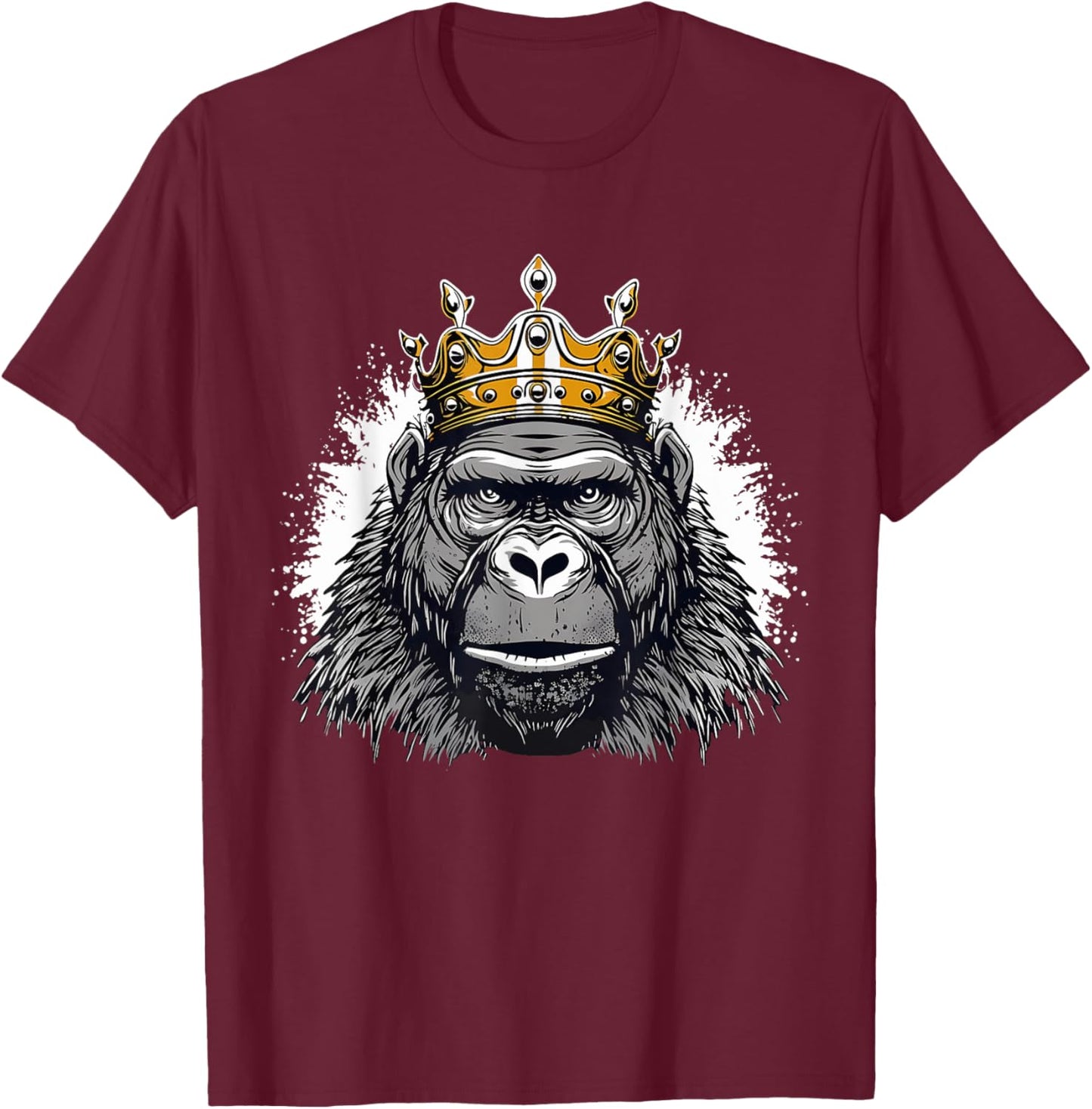 Gorilla With Crown King Ape Wildlife Artwork Monkey Design T-Shirt - T-Shirt | Maroon