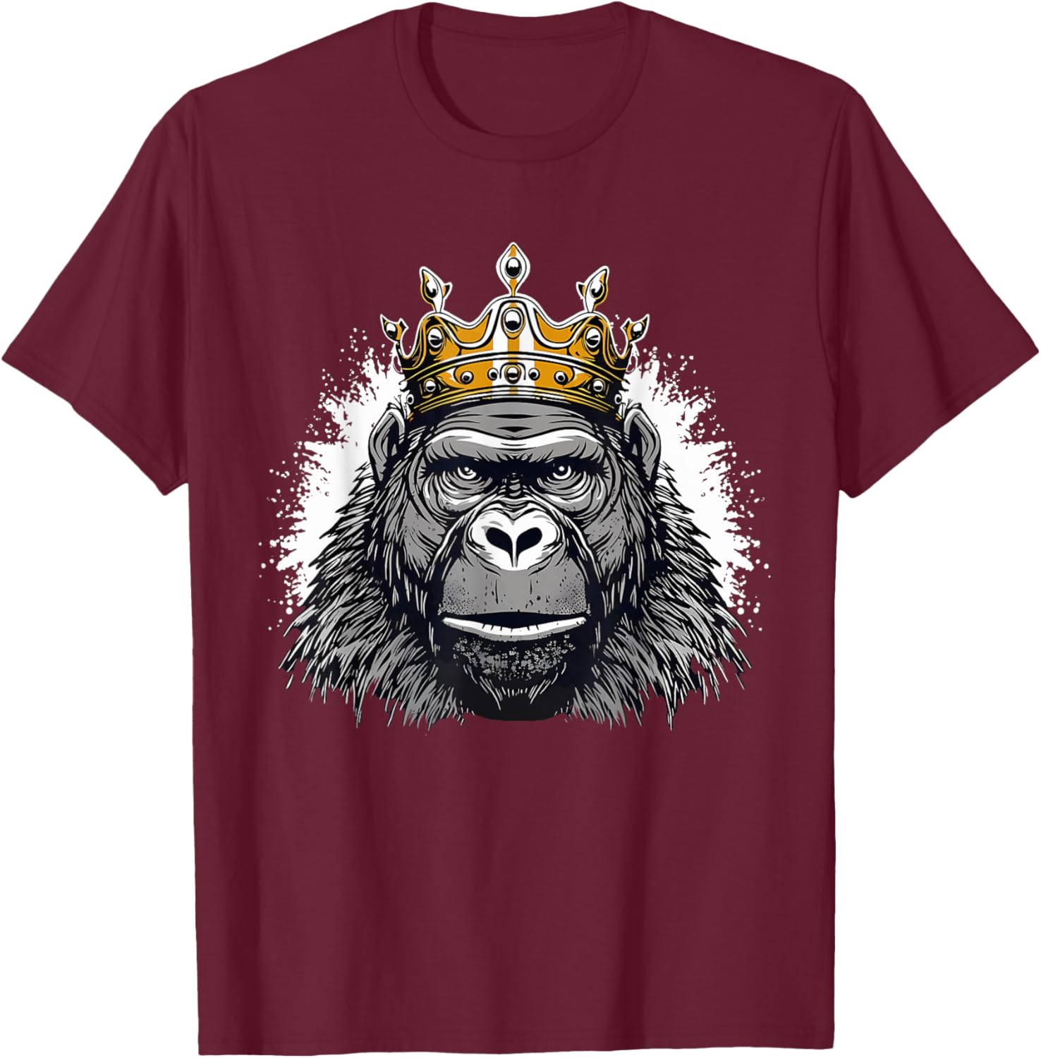 Gorilla With Crown King Ape Wildlife Artwork Monkey Design T-Shirt - T-Shirt | Maroon