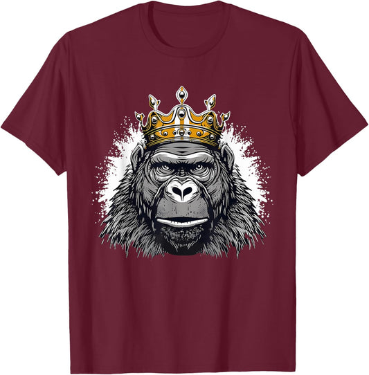 Gorilla With Crown King Ape Wildlife Artwork Monkey Design T-Shirt - T-Shirt | Maroon
