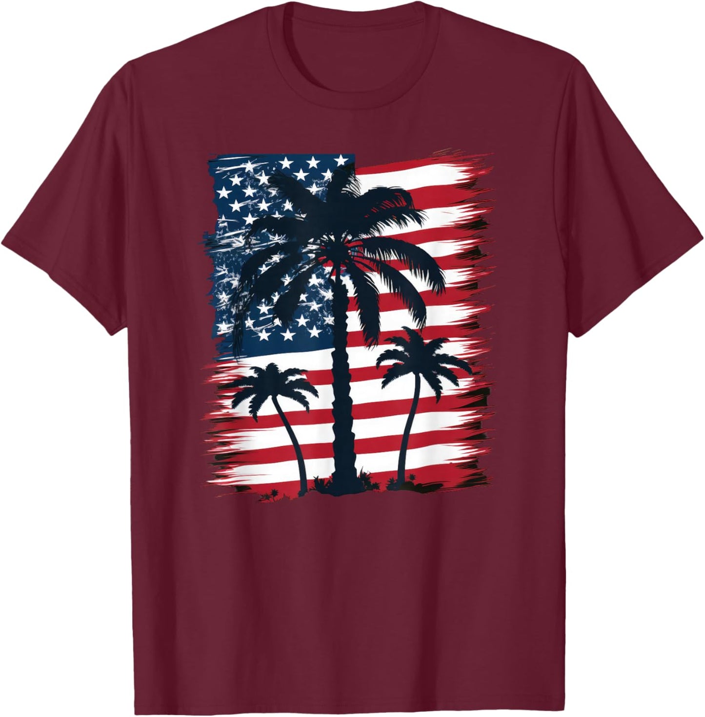 American Flag Palm Trees - Patriotic 4th of July T-Shirt - T-Shirt | Maroon