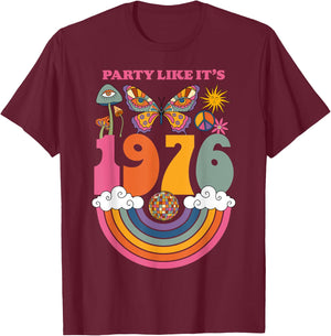1976 Birthday Party Costume 70s Disco Outfits Men T-Shirt - T-Shirt | Maroon