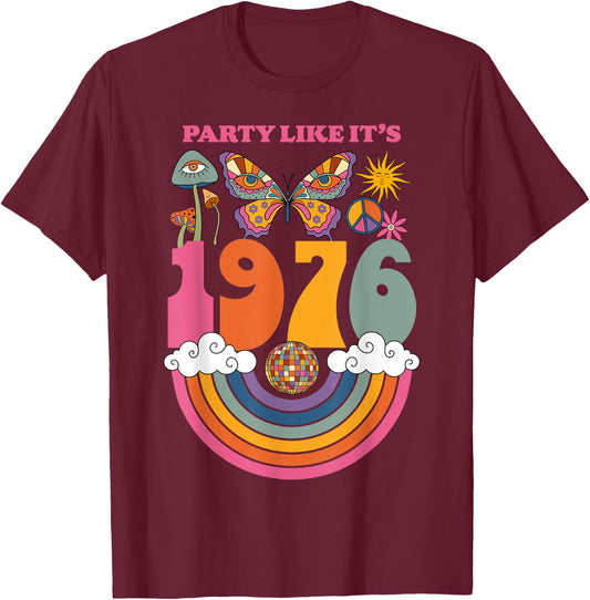 1976 Birthday Party Costume 70s Disco Outfits Men T-Shirt - T-Shirt | Maroon