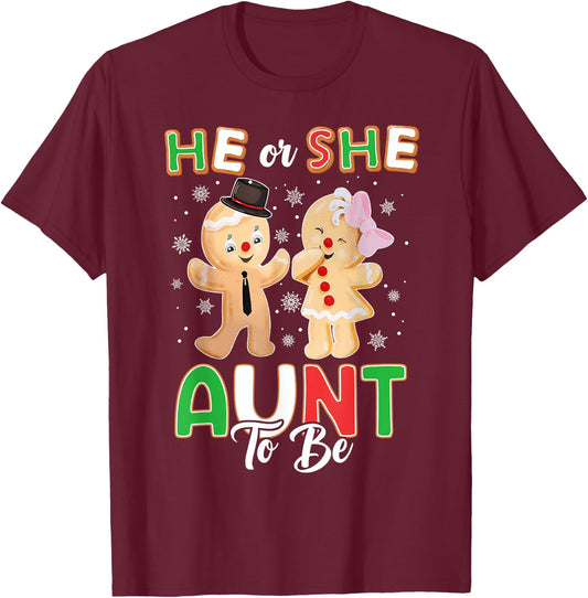 Gingerbread He or She Aunt To Be Christmas Gender Reveal T-Shirt - T-Shirt | Maroon