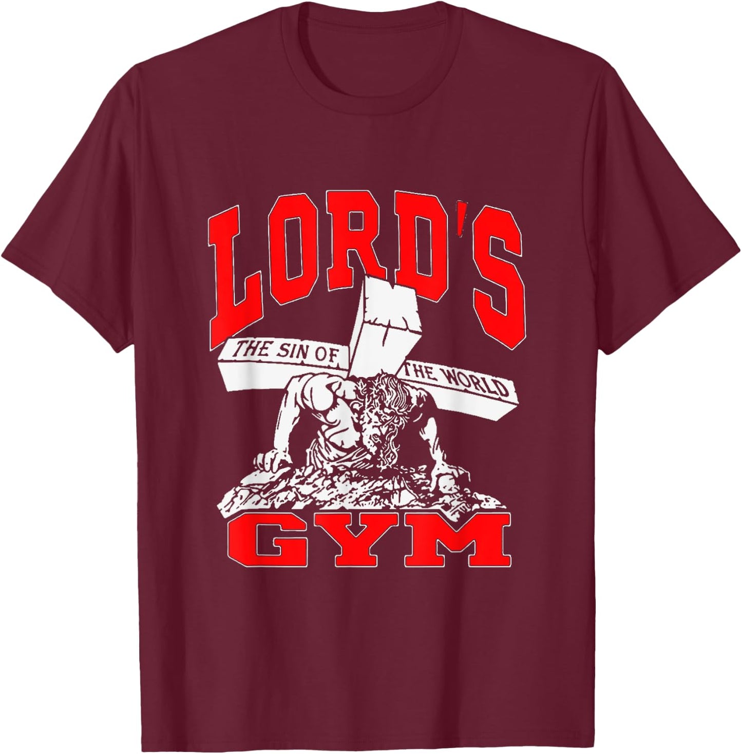Lords Gym - Lord's The Sin of World Jesus T-Shirt - T-Shirt | Maroon