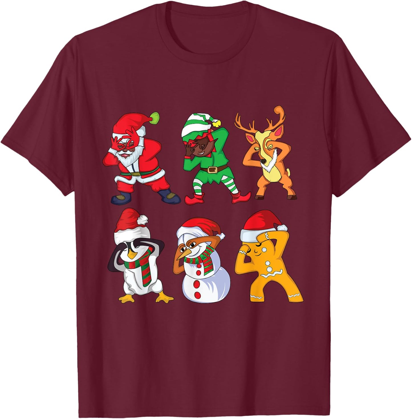 Christmas African American Santa and Friends Griddy Dance T-Shirt - T-Shirt | Maroon