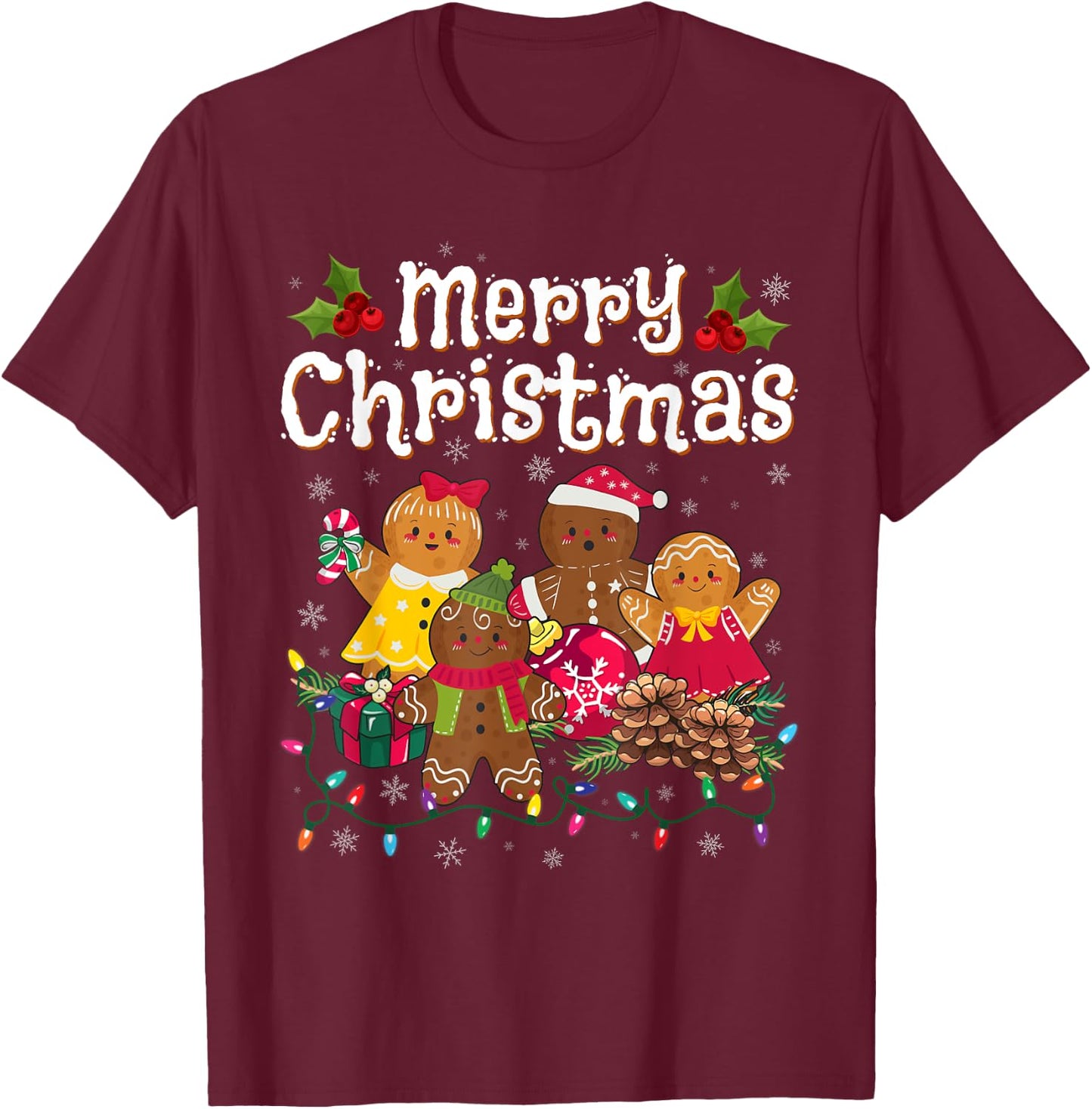 Merry Christmas Gingerbread Cookies Men Women T-Shirt - T-Shirt | Maroon