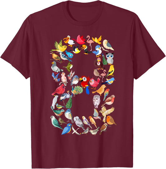 Kids 8th Birthday Birds Themed 8 Year Old Boys Bird Lover T-Shirt - T-Shirt | Maroon