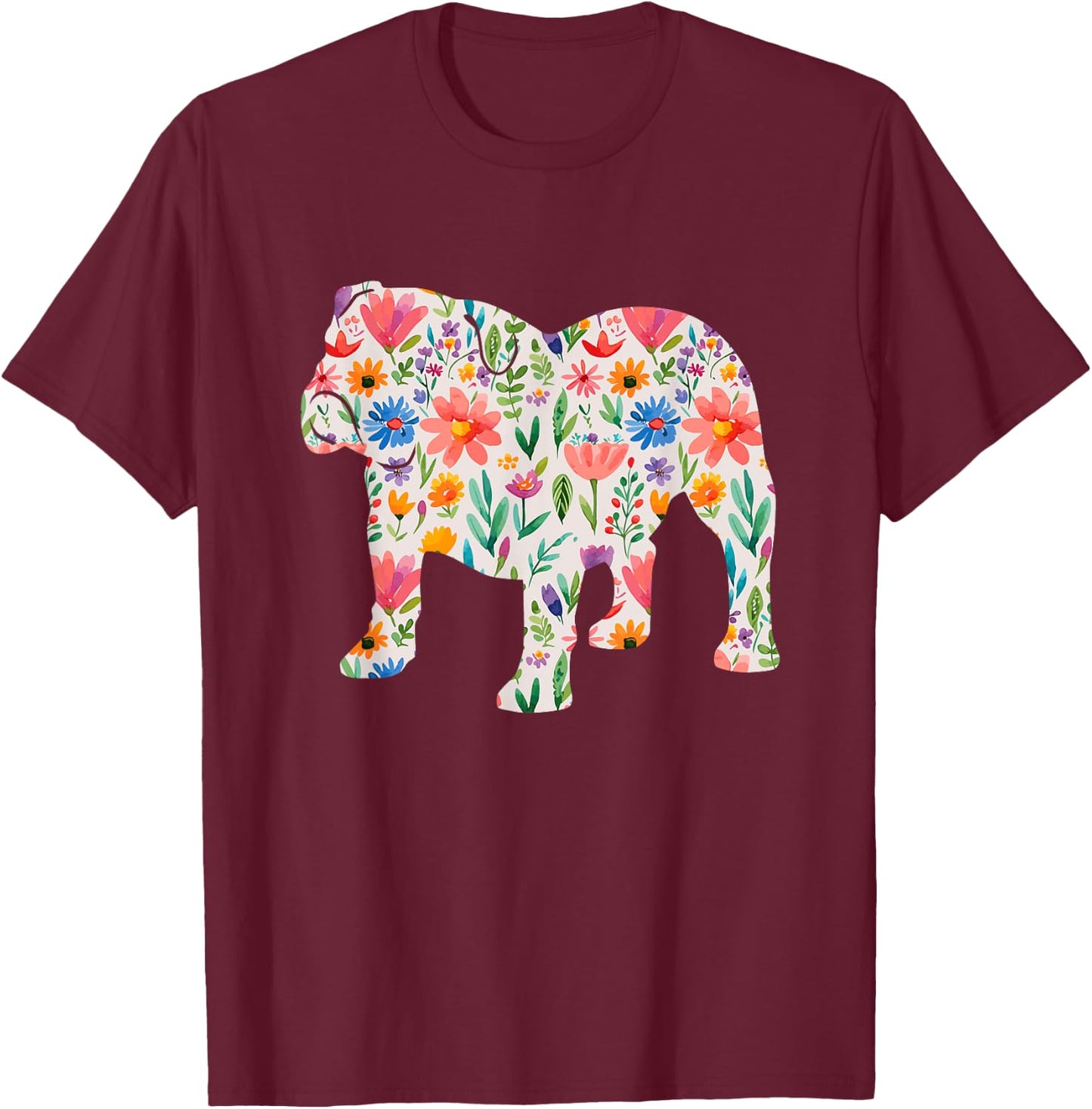 English Bulldog watercolor flowers design Women Kids T-Shirt - T-Shirt | Maroon