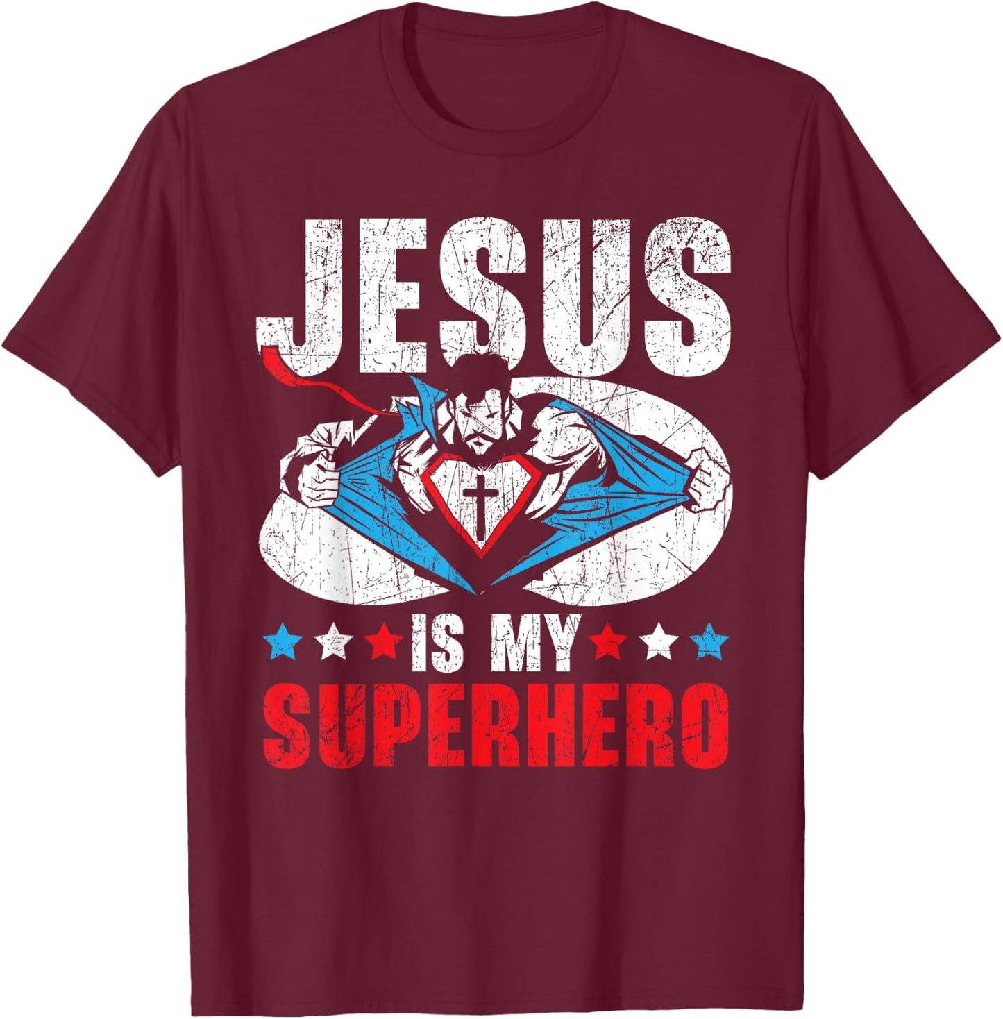 Jesus Is My Superhero Religious Pastor Christian Believer T-Shirt - T-Shirt | Maroon