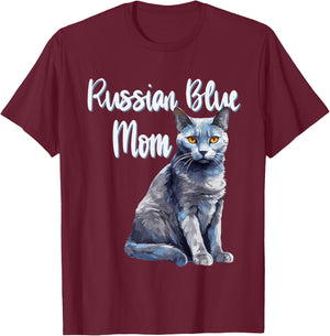Russian Blue Cats Mum Cat Mom Pet Friend Men Women T-Shirt - T-Shirt | Maroon