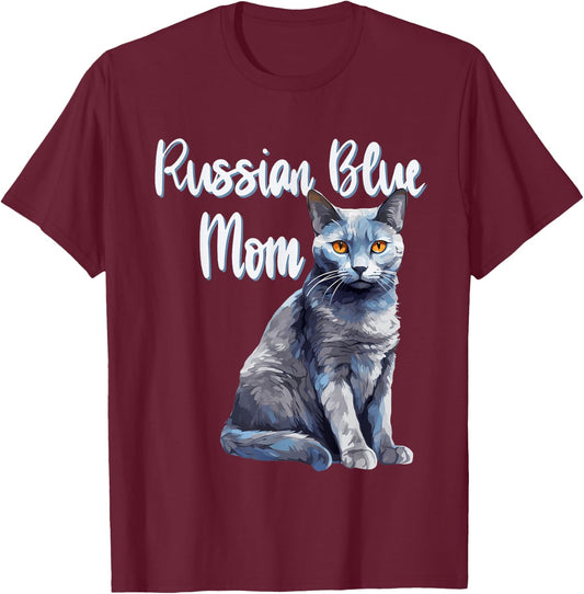 Russian Blue Cats Mum Cat Mom Pet Friend Men Women T-Shirt - T-Shirt | Maroon