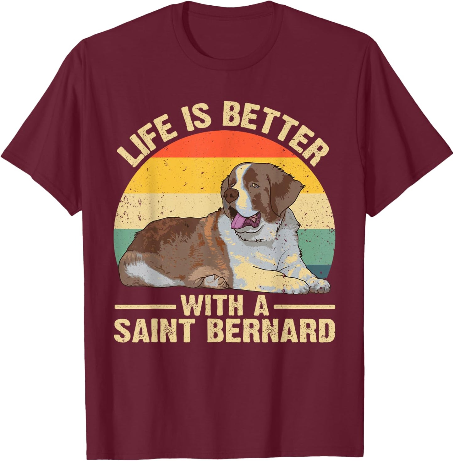 Cute Saint Bernard Design Women Saint Bernard Dog T-Shirt - T-Shirt | Maroon