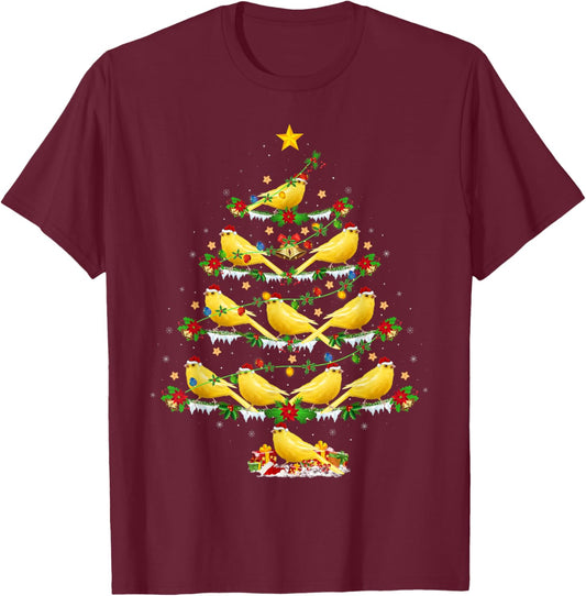Canary Bird Lover Xmas Lights Canary Christmas Tree T-Shirt - T-Shirt | Maroon