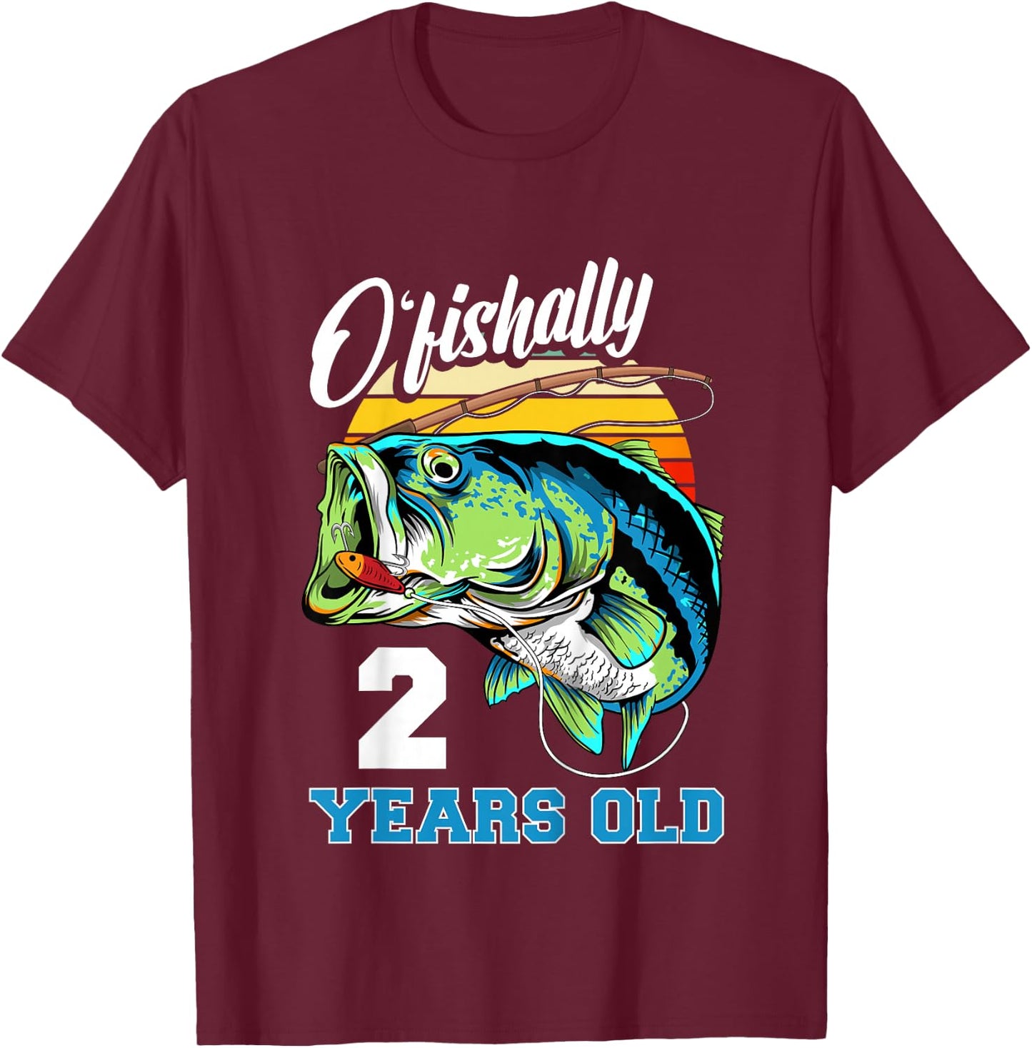 Ofishally 2 Years Old Fisherman 2nd Birthday Fishing T-Shirt - T-Shirt | Maroon