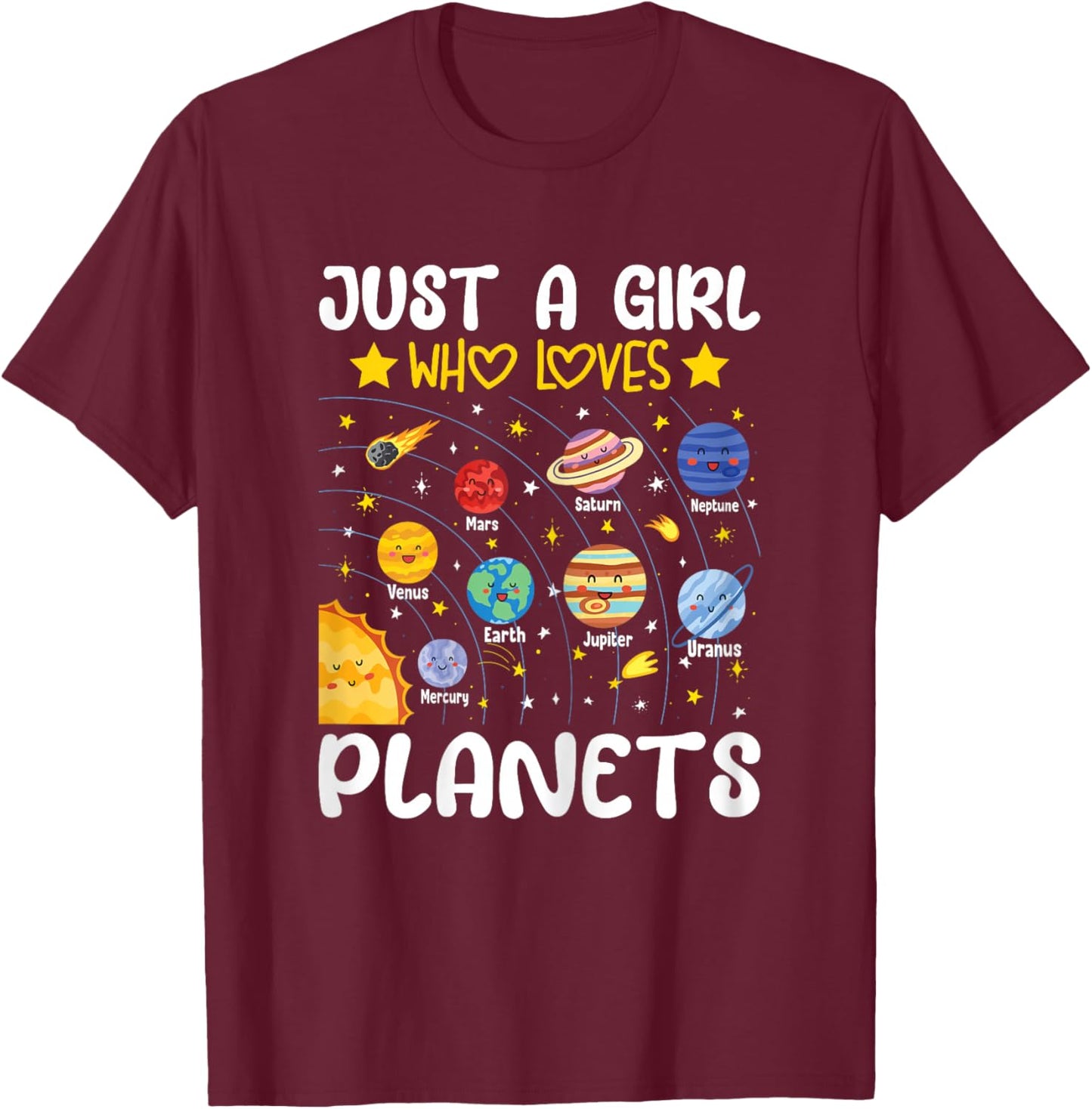 Just A Girl Who Loves Planets Solar Space Science Lover Girl T-Shirt - T-Shirt | Maroon