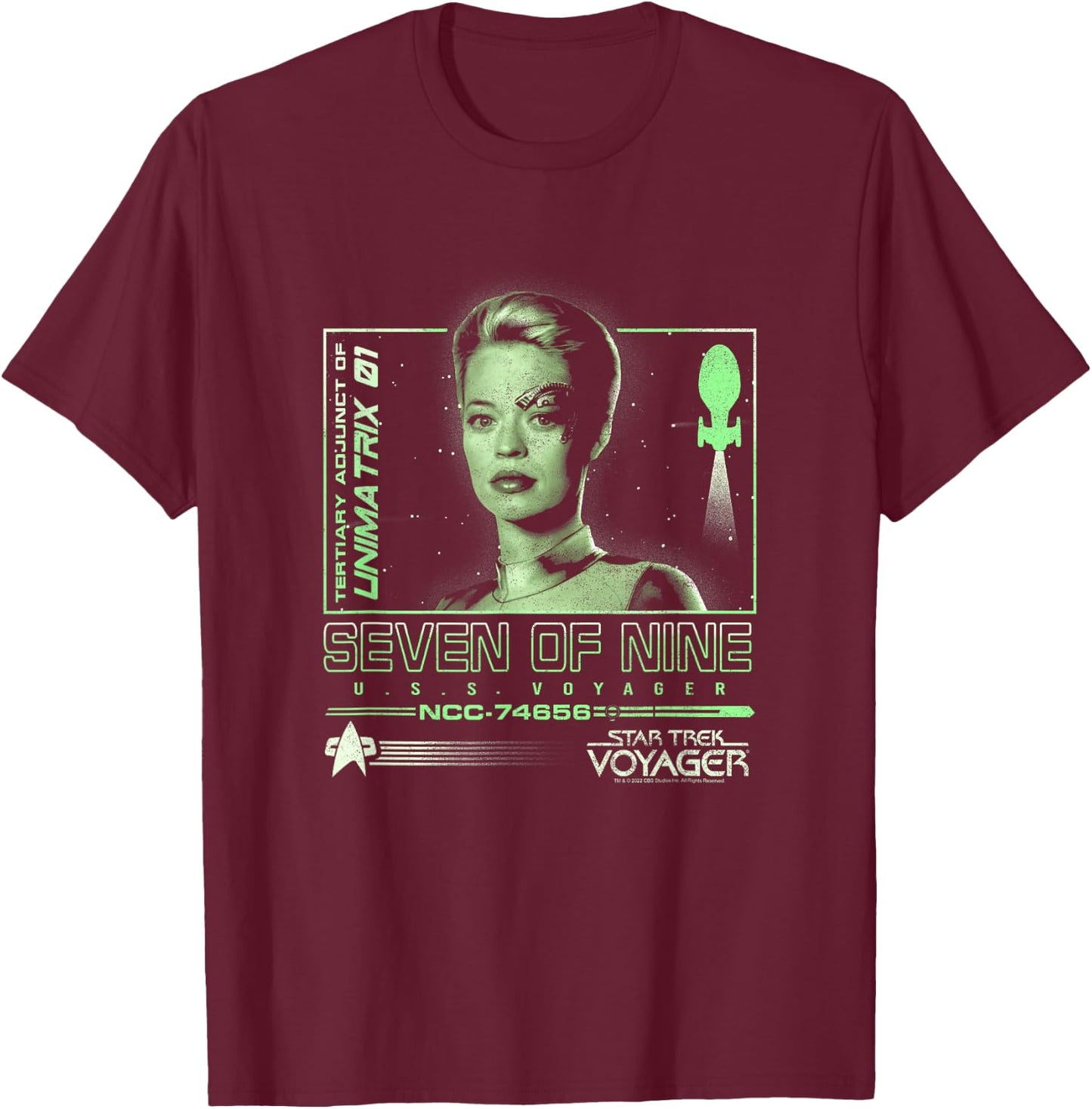 Star Trek: Voyager Seven of Nine Neon Starfleet Portrait T-Shirt - T-Shirt | Maroon