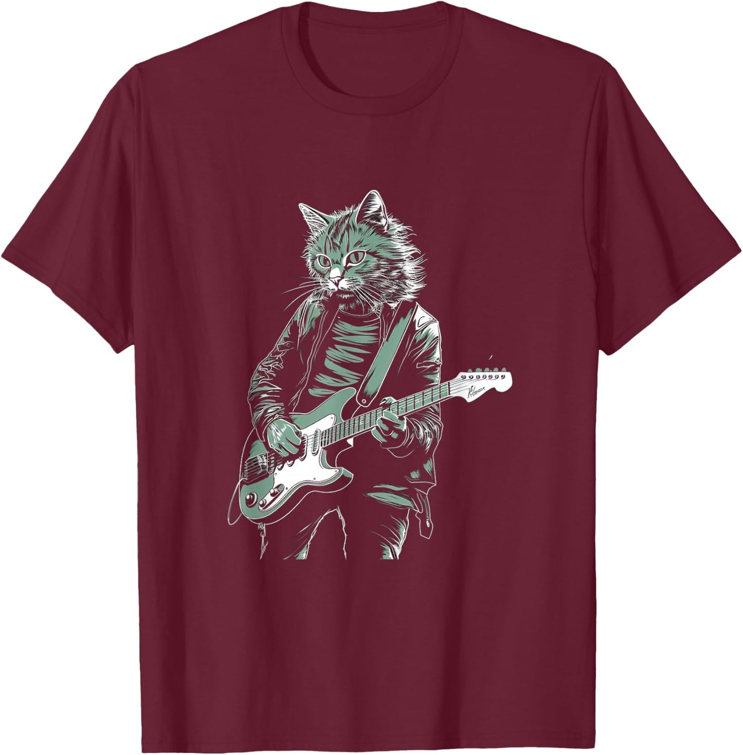 Cat Playing Bass Guitar Guitarist Rocker cool T-Shirt - T-Shirt | Maroon