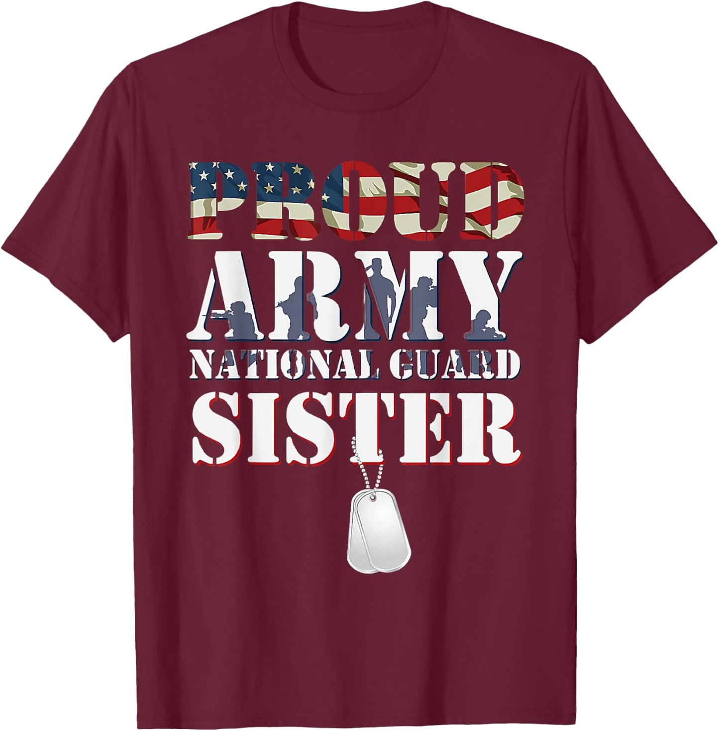 Proud Army National Guard Sister Pride US Military Sibling T-Shirt - T-Shirt | Maroon