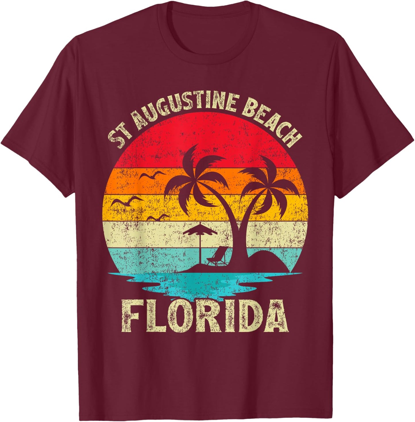 Family Vacation Vintage Retro Florida St Augustine Beach T-Shirt - T-Shirt | Maroon