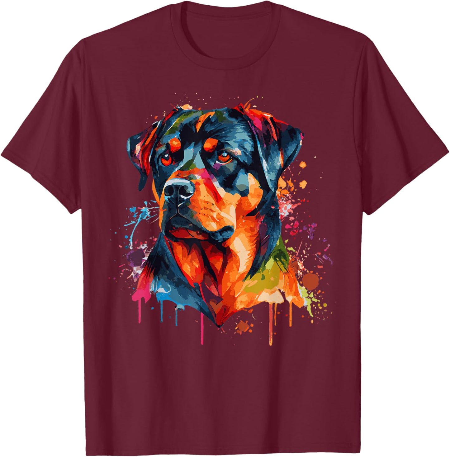 Watercolor Rottweiler Colorful Rottie Dog Lover T-Shirt - T-Shirt | Maroon