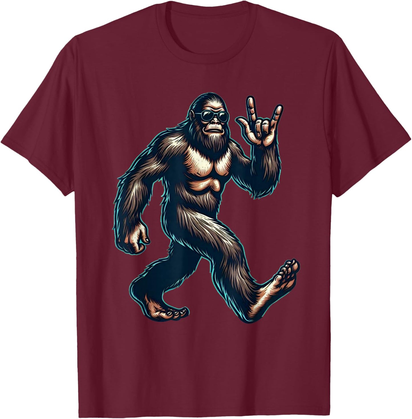 Bigfoot Sasquatch Loves Rock And Roll Dads Funny BigFoot T-Shirt - T-Shirt | Maroon